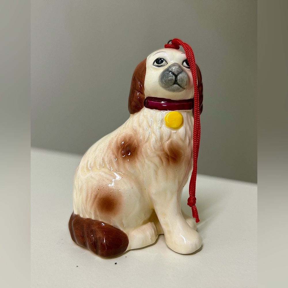 Vintage Hand Painted Ceramic Staffordshire Dog Spaniel Christmas Tree Ornament